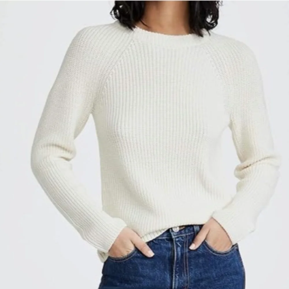 VINCE Ribbed Raglan Crew Sweater in Ivory - Picture 1 of 16